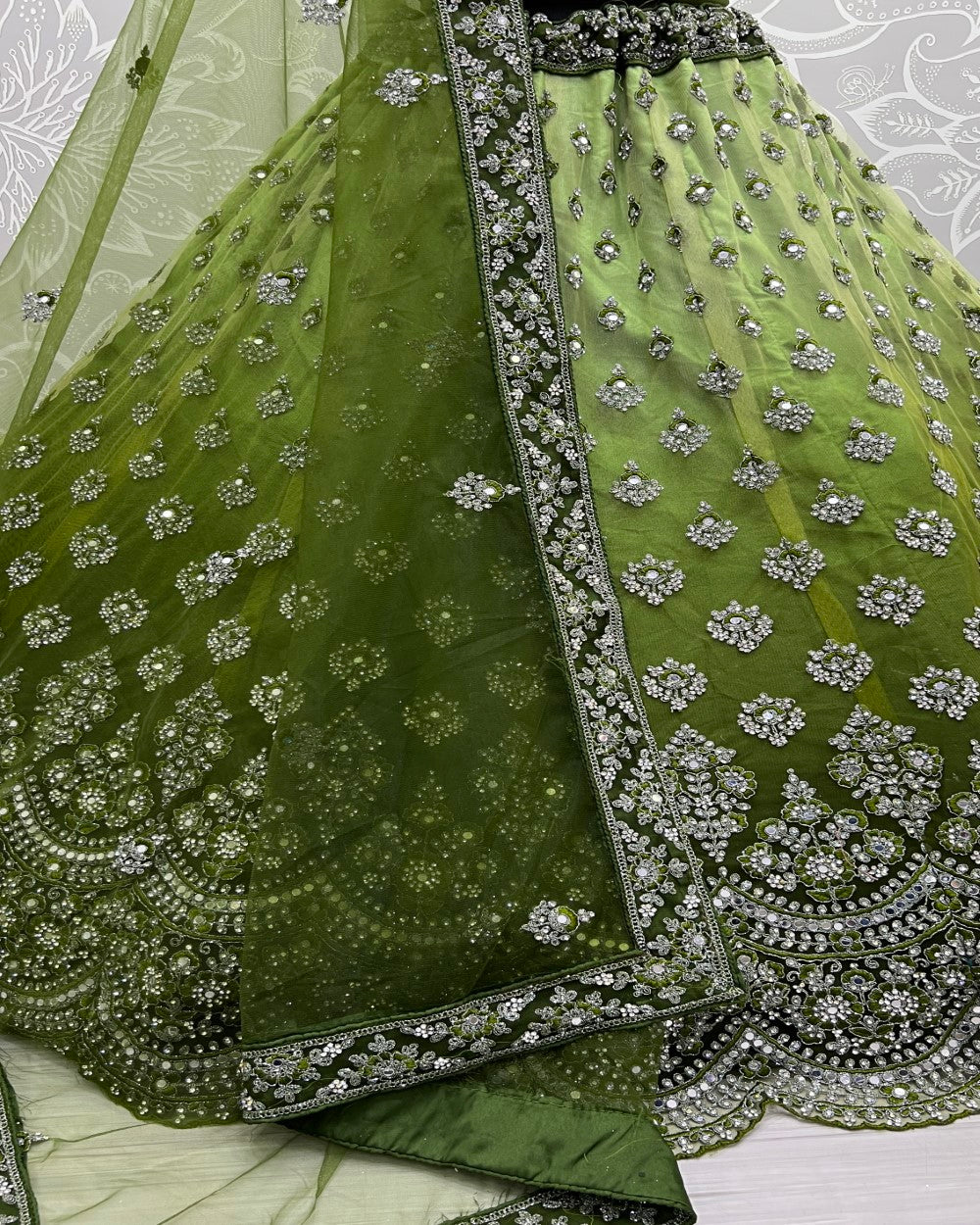 Mirror work in Shaded color lehenga choli for weeding season