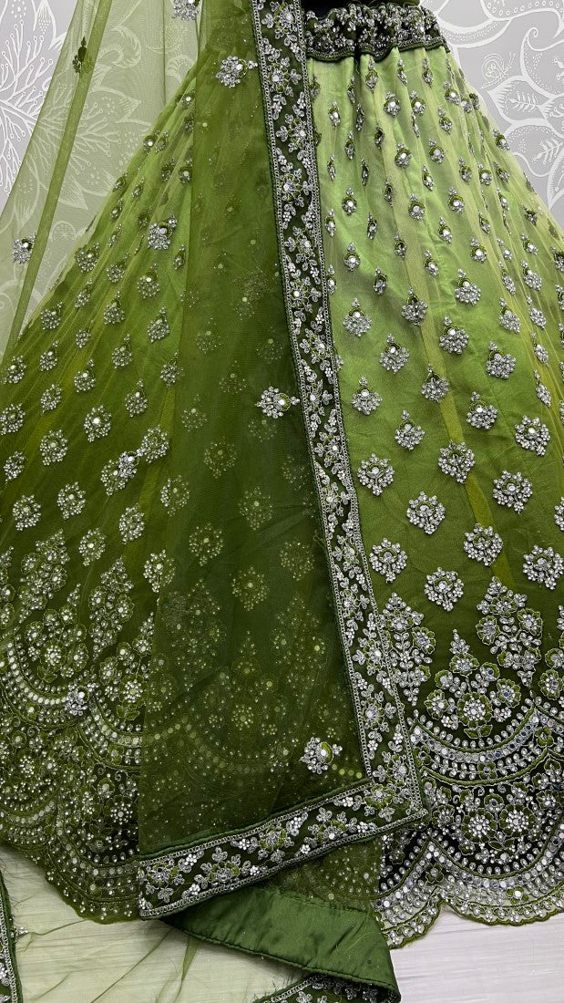 Mirror work in Green Shaded color lehenga choli for weeding season