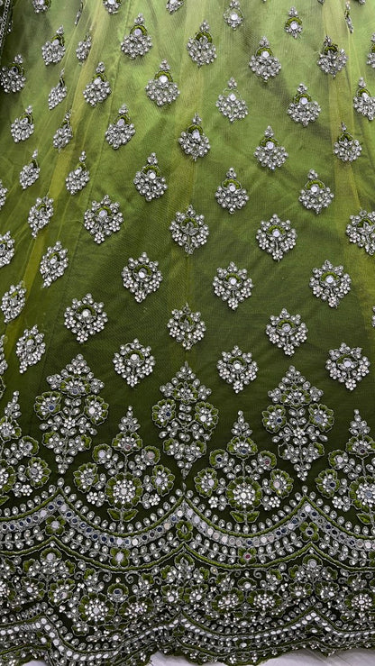 Mirror work in Green Shaded color lehenga choli for weeding season