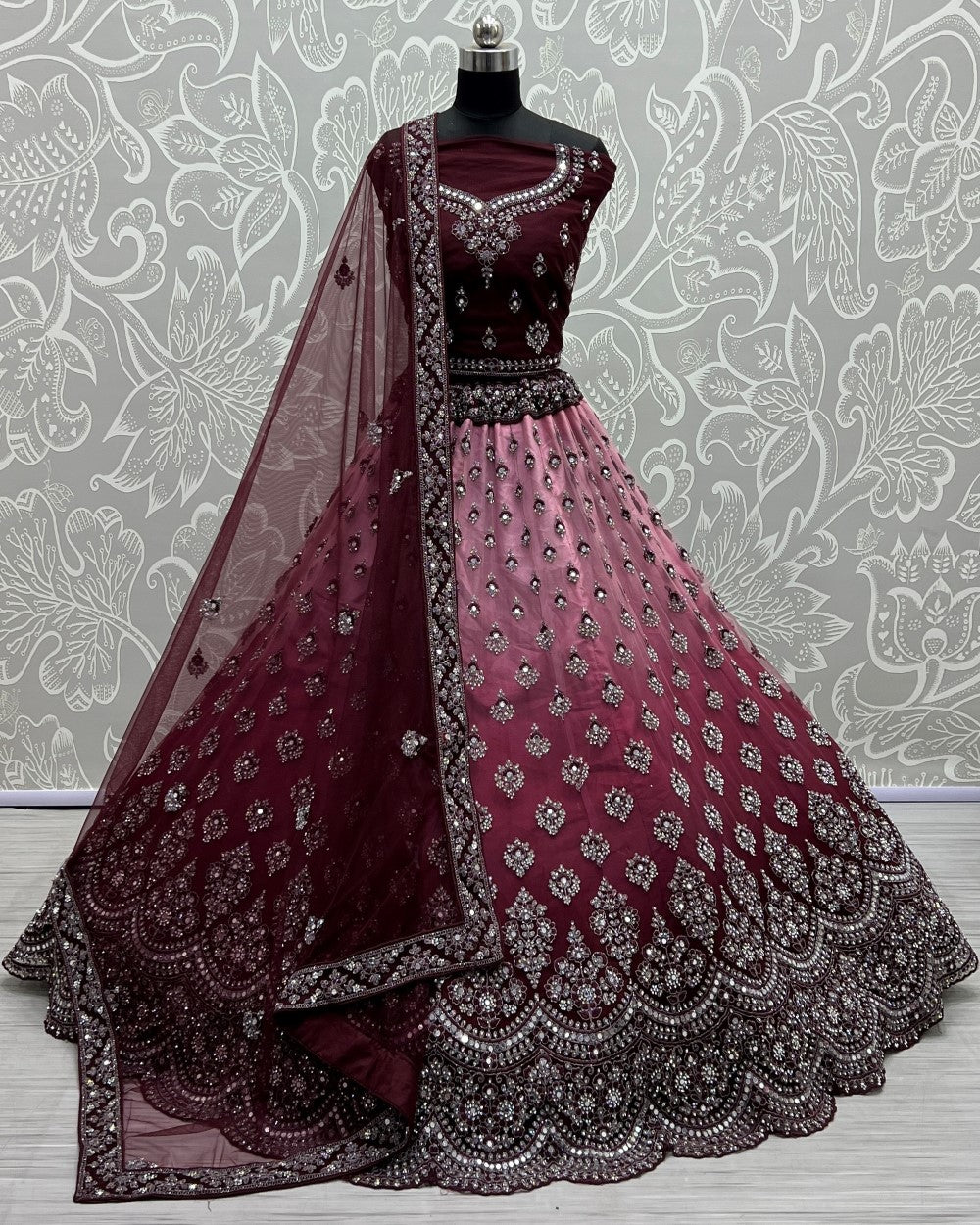 Mirror work in Shaded color Purple Lehenga choli for weeding