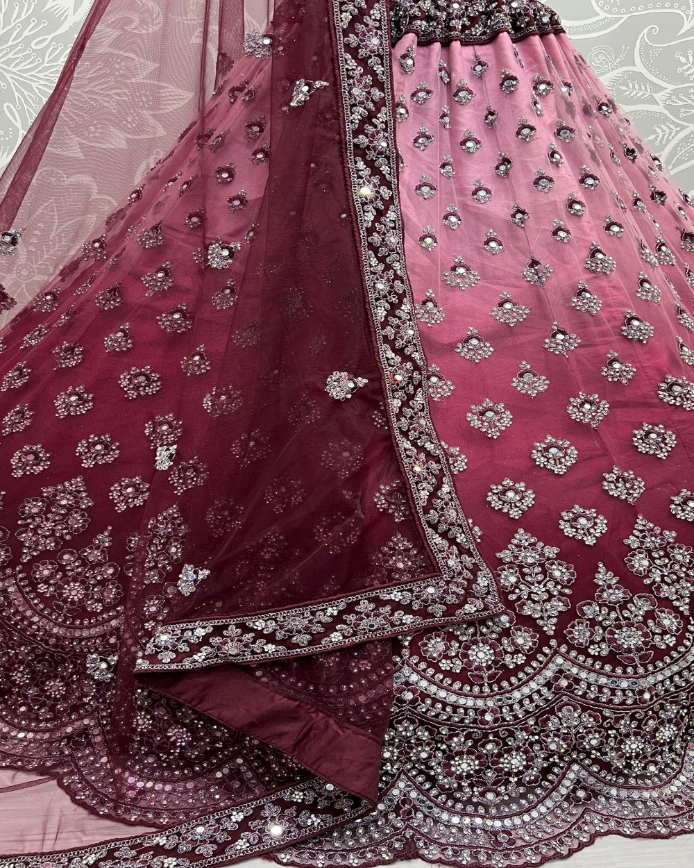 Mirror work in Shaded color Purple Lehenga choli for weeding