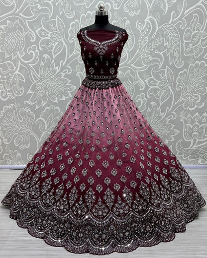 Mirror work in Shaded color Purple Lehenga choli for weeding