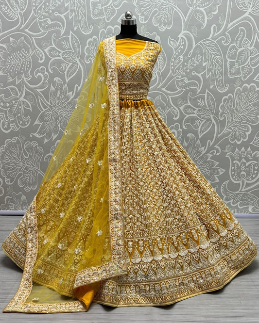 Sequence and patterned thread embroidery Designer Lehengacholi