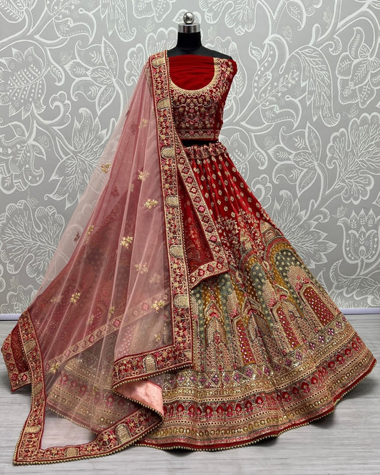 Heavy handwork and hand Mirror crafted designer bridal Lehengacholi