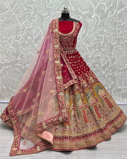 Heavy handwork and hand Mirror crafted designer bridal Lehengacholi with coding embroidery