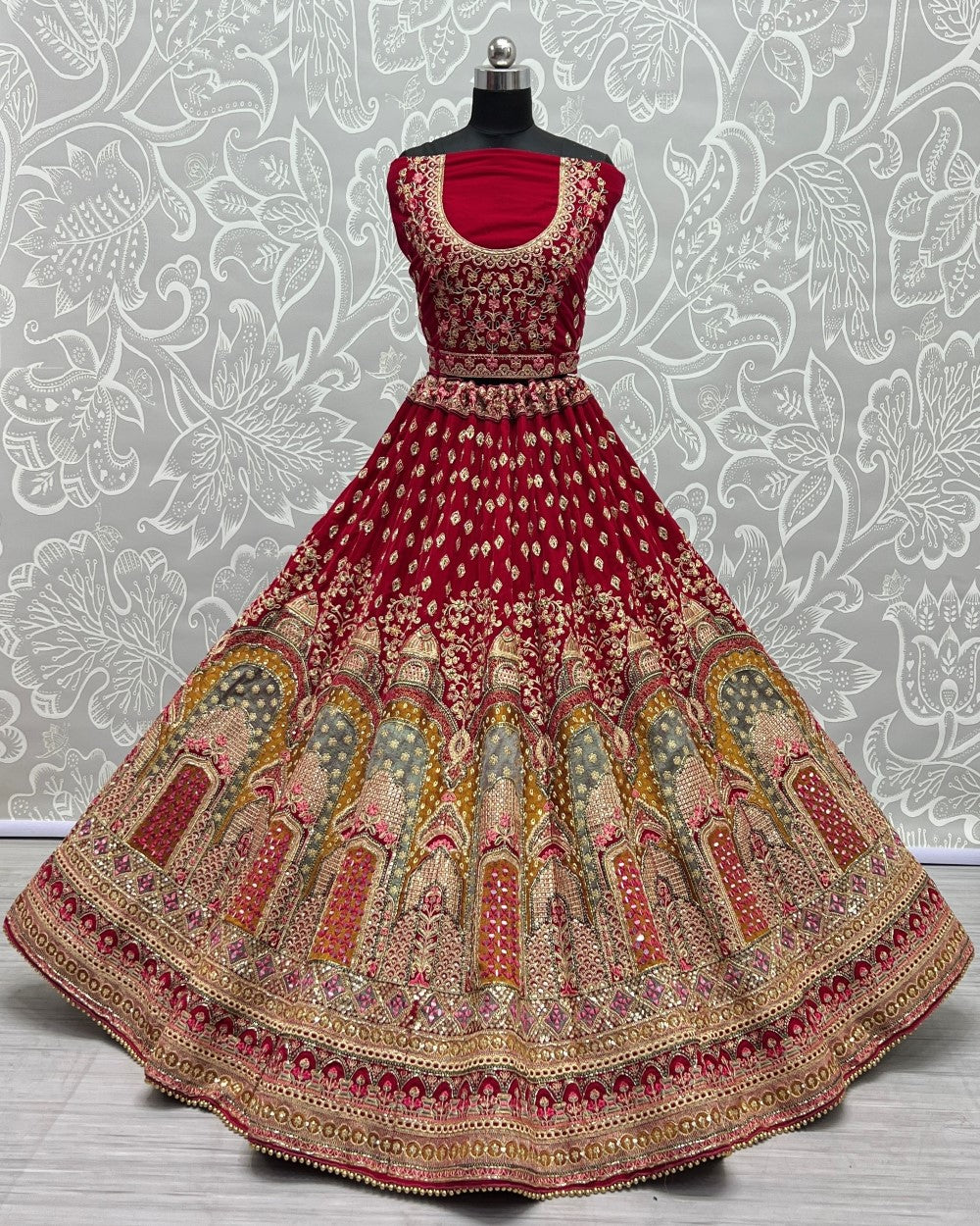 Heavy handwork and hand Mirror crafted designer bridal Lehengacholi with coding embroidery