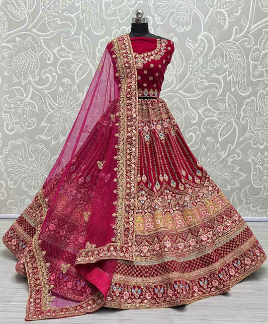 Multi thread and Dori work combine Pink velvet Lehengacholi