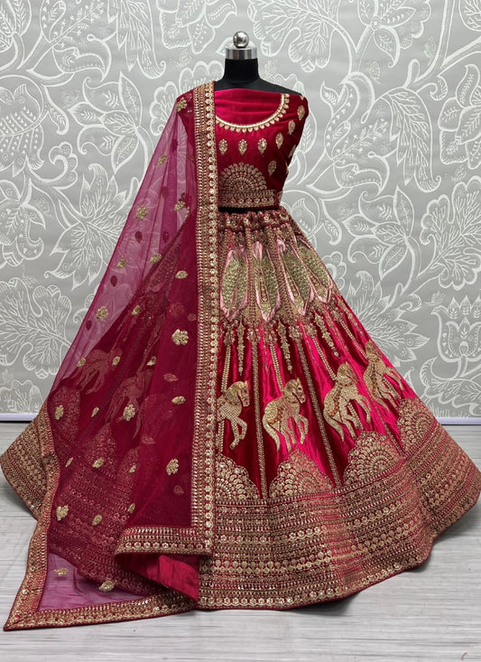 Sabyasachi Inspired Extraordinary Art Of Work and Detailed Embroidery on Rami PInk Bridal Lehengacholi inspired