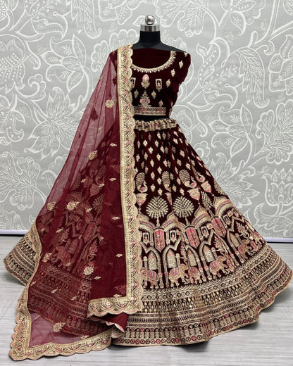 Designer Gajraj Embroidered Velvet Lehengacholi 