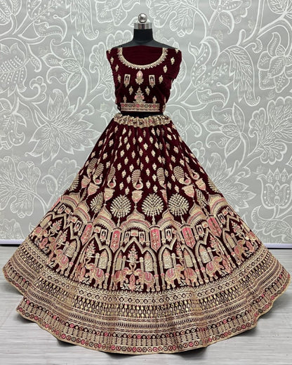 Designer Gajraj Embroidered Velvet Lehengacholi 