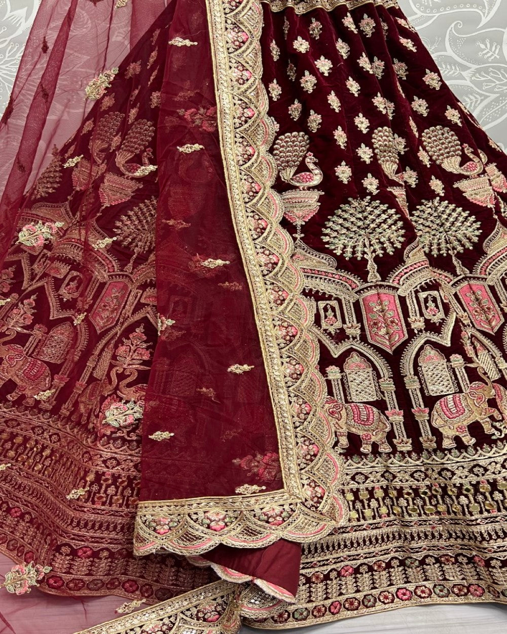 Designer Gajraj Embroidered Velvet Lehengacholi 