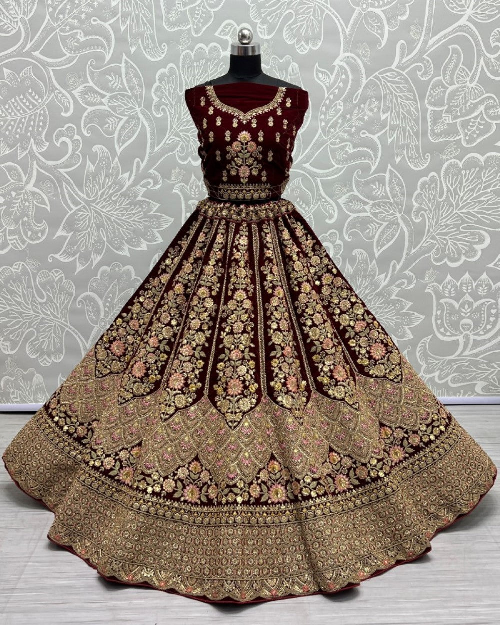 Detailed Zari Embroidered Heavy work  with sequins Designer Bridal Lehengacholi