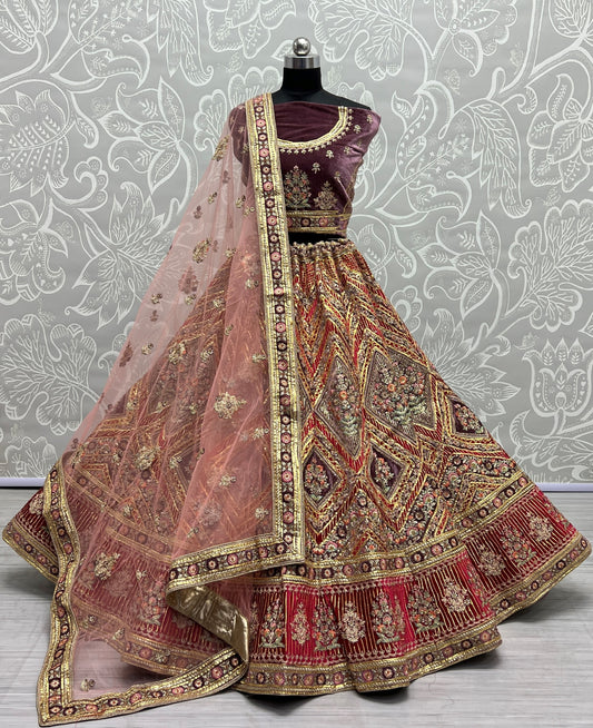 Golden Gota bordered fancy embroidered Purple Lehengacholi