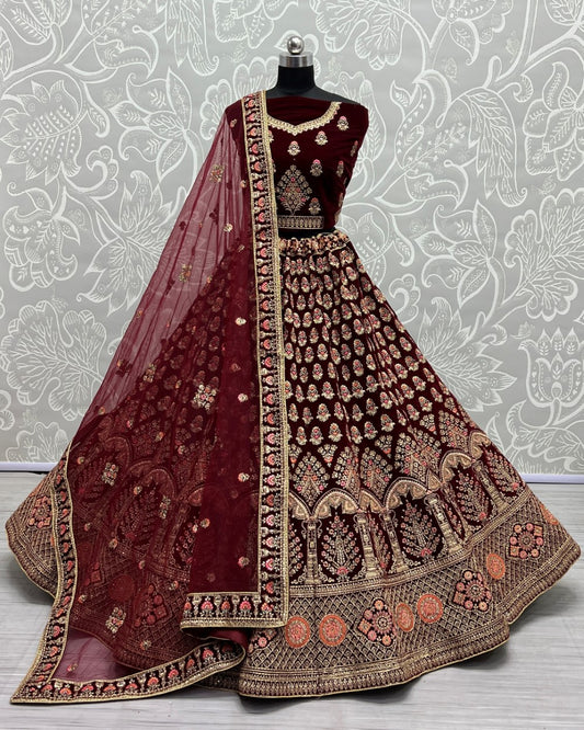 Fancy Dori embroidered and Multi thread work Velvet Lehengacholi