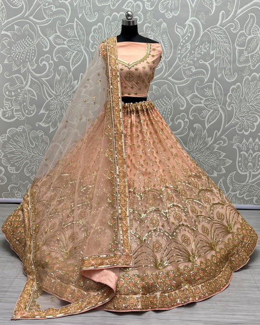 Khatali Work Designer Hand Val and Sequence embedded with Multi Thread Lehengacholi