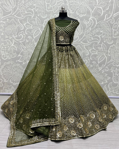 Sequins and Dori embroidery Mehendi Rasam lehenga choli