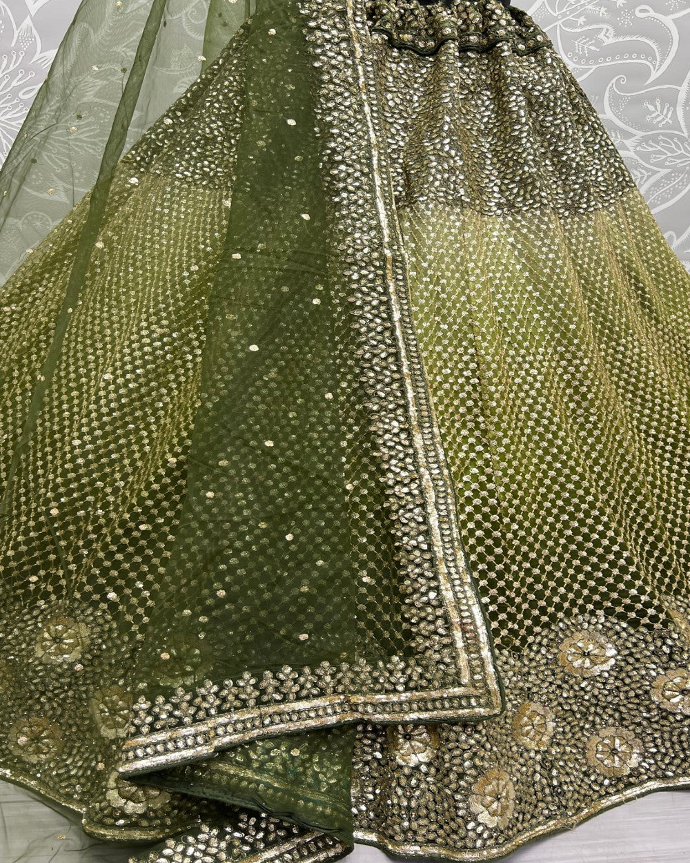 Sequins and Dori embroidery Mehendi Rasam lehenga choli