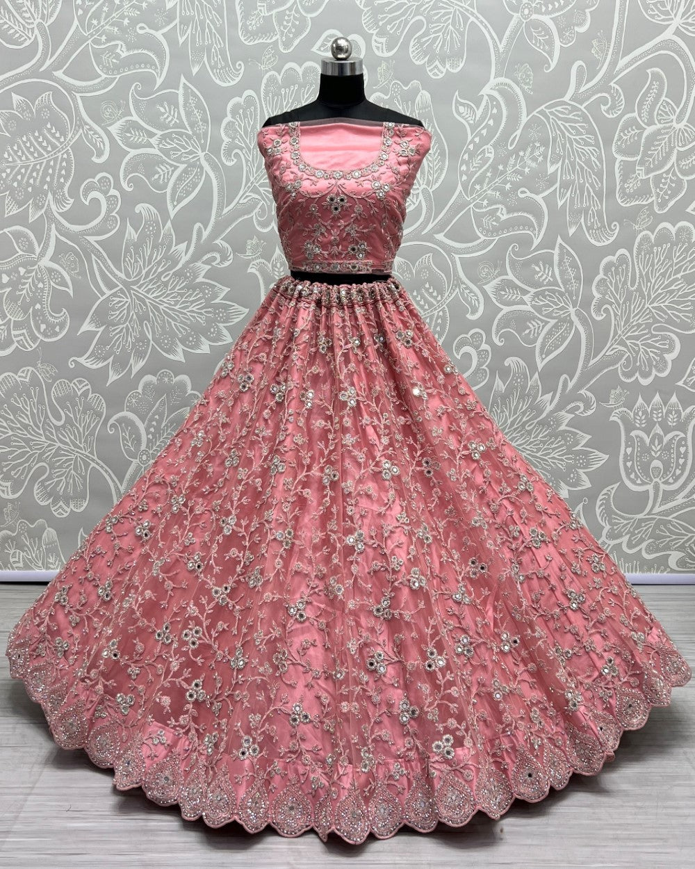 Crimson Pink Bridesmaid Lehengacholi with Blouse