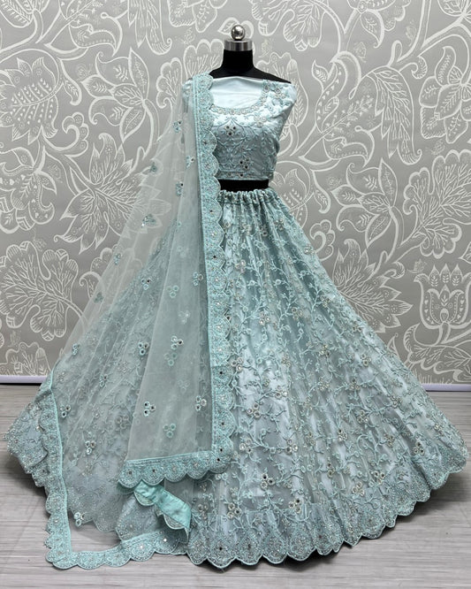 sky blue wedding lehengacholi