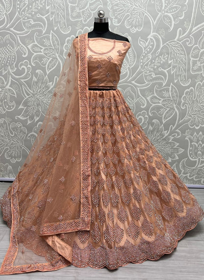 Various High Quality Zircon Diamond studded Designer Partywear Peach Lehengacholi