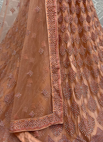 Various High Quality Zircon Diamond studded Designer Partywear Peach Lehengacholi