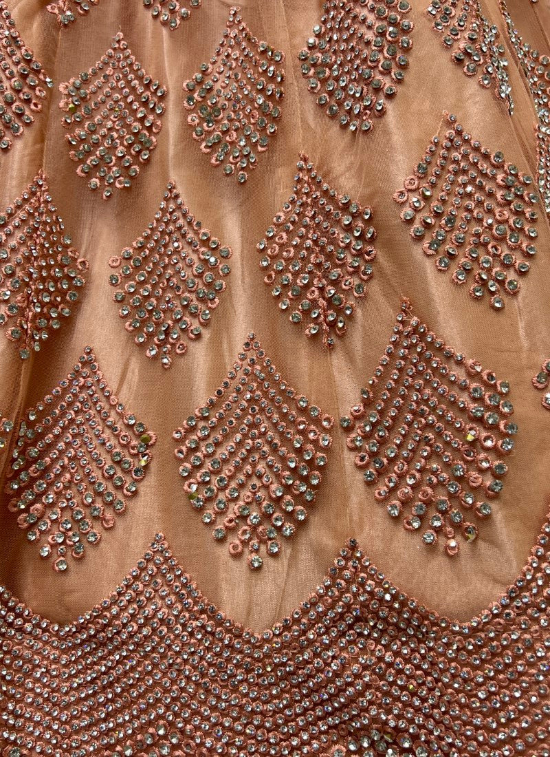 Various High Quality Zircon Diamond studded Designer Partywear Peach Lehengacholi