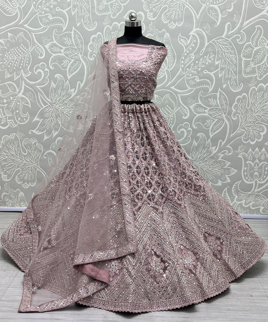 Heavy embroidery with mirror work designer Purple Lehengacholi