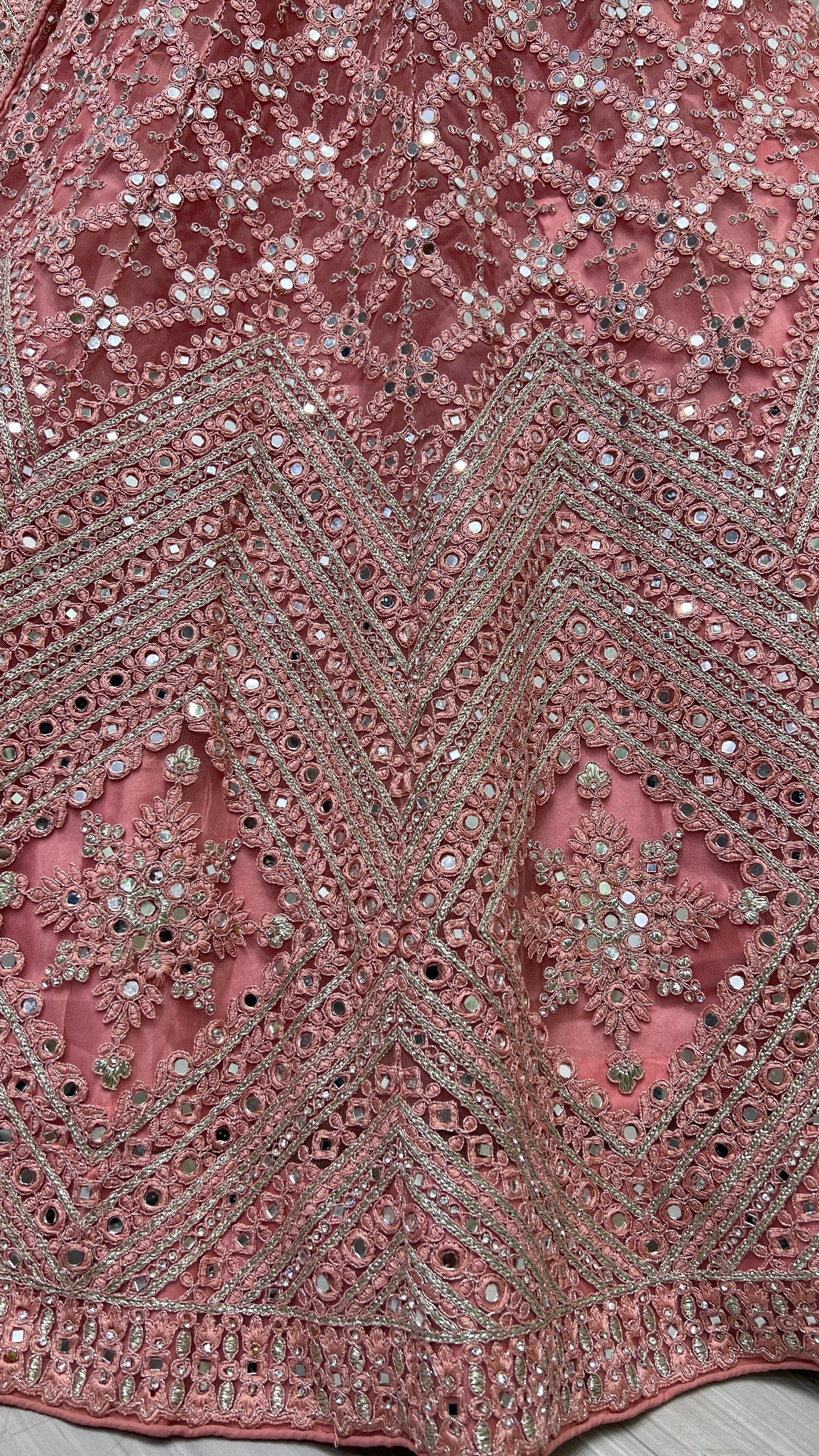 Heavy embroidery with mirror work designer Pink Lehengacholi