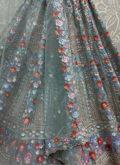 Attractive four sequins Embroidered Partywear Lehengacholi