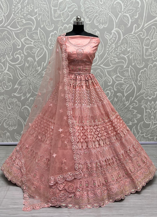 Fantastic Designed Sequins embroidered with Multi thread work partywear Light pink Lehengacholi