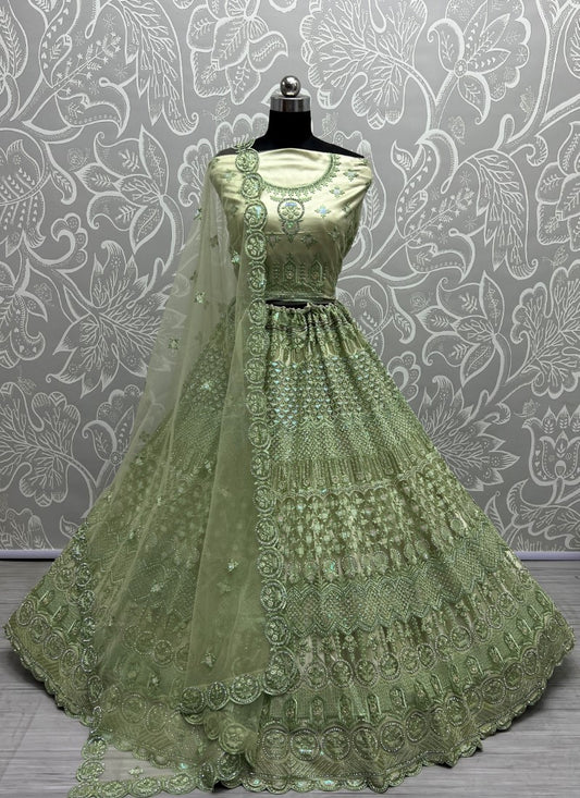 Fantastic Designed Sequins embroidered with Multi thread work partywear Pista Lehengacholi