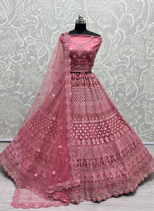 Fantastic Designed Sequins embroidered with Multi thread work partywear Pink Lehengacholi