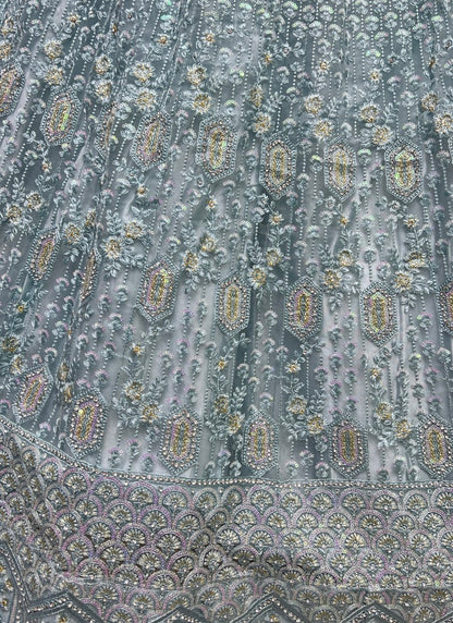 Detailed sequins Embroidery with thread work partywear Aqua Lehengacholi