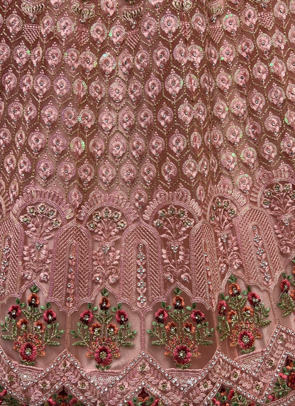 Multi Thread and Dori Combine Evergreen matching partywear Peach Lehengacholi