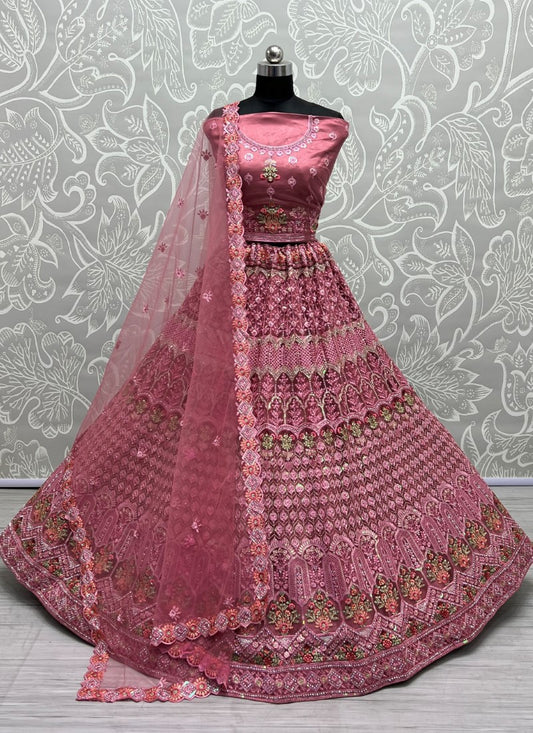 Multi Thread and Dori Combine Evergreen matching partywear Pyazi Lehengacholi