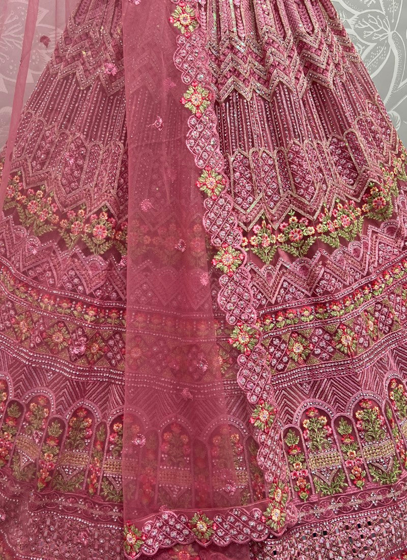 Hand Mirror Craft Multi Thread work Designer Partywear Pyazi Lehengacholi