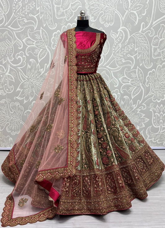 Designer Heavy Dori Embroidery with Beautiful crafted Velvet Work Patch work Bridal Lehengacholi