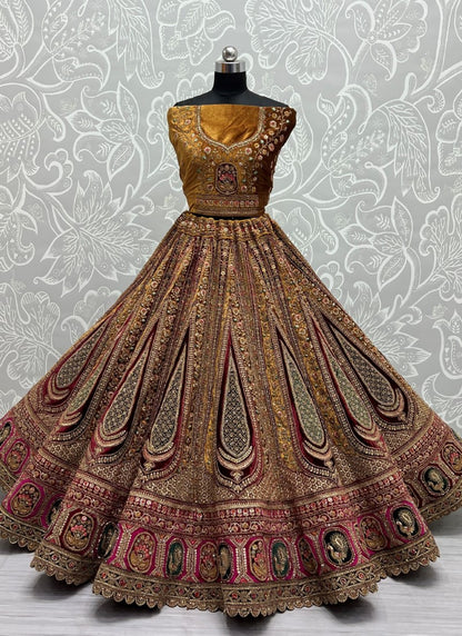 Five Meter Plus Flaired Bridal Mustard Lehenga Fancy embroidery with Double Dupatta