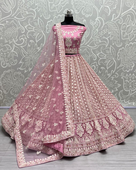 Exceptionally Selected Color Range in Partywear Pink Lehengacholi