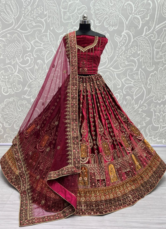 Velvet patch embroidered Purple Lehengacholi