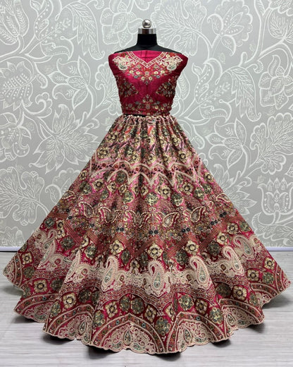 Fabulous Embroidered Pink Padded Bridal Lehengacholi