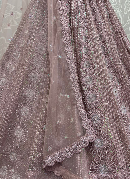 Full of zircon and sequins embroidered partywear Pyazi Lehengacholi