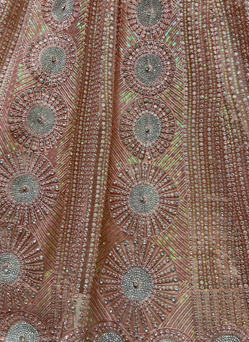 Full of zircon and sequins embroidered partywear Peach Lehengacholi