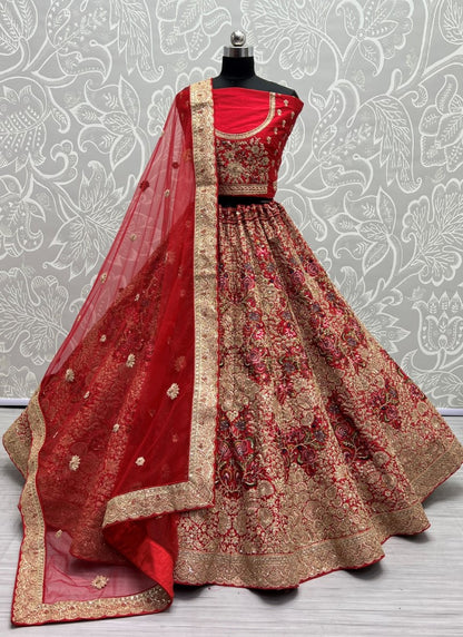 Silk Crafted designer Embroidered Red Lehengacholi