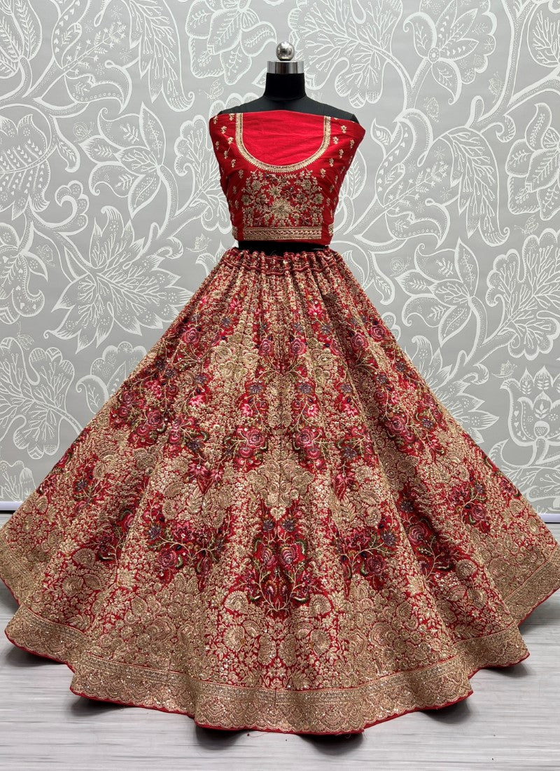 Silk Crafted designer Embroidered Red Lehengacholi