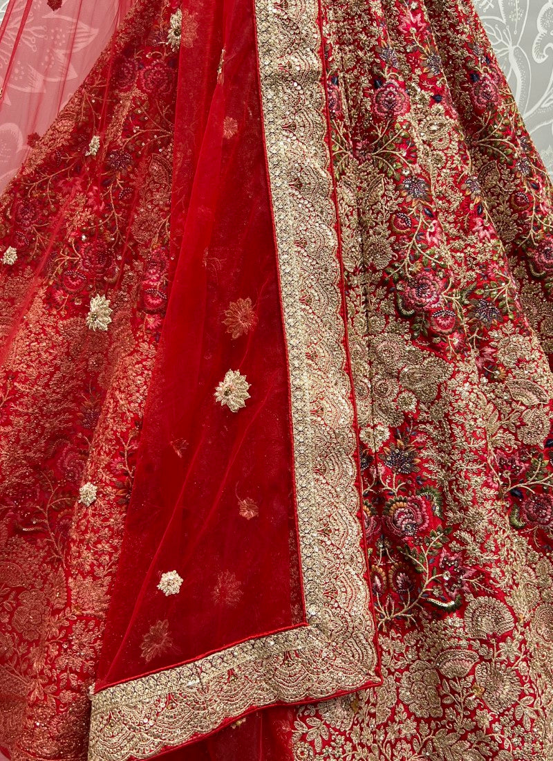 Silk Crafted designer Embroidered Red Lehengacholi