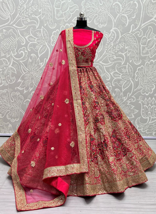 Silk Crafted designer Embroidered Pink Lehengacholi