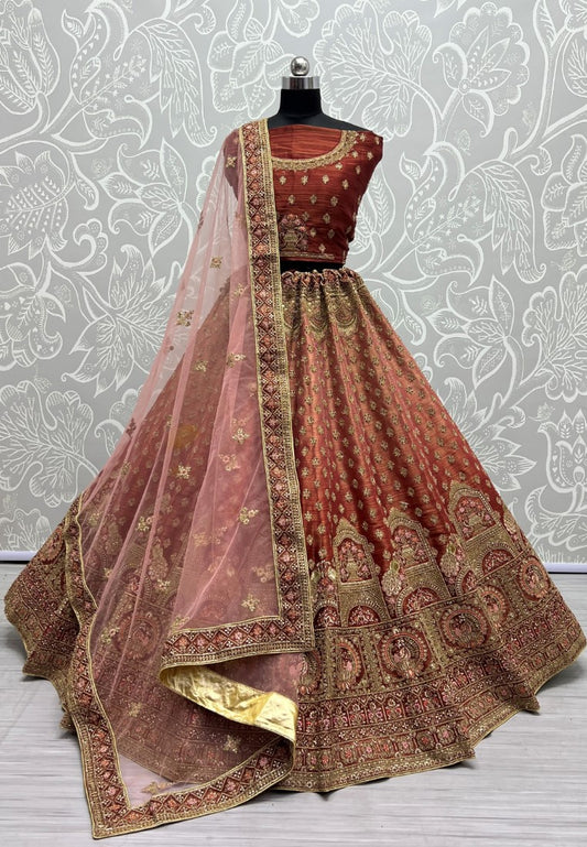 Scarlet Bridal shaded Net Metallic Embroidered Party wear Lehengacholi