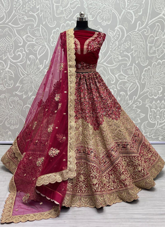 Neatly crafted Thread embroidery with Dori work bridal Pink Lehengacholi