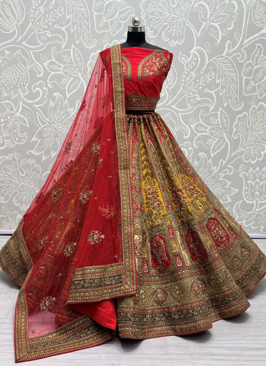 Silk Crafted Designer Flaired Bridal Red Lehengacholi